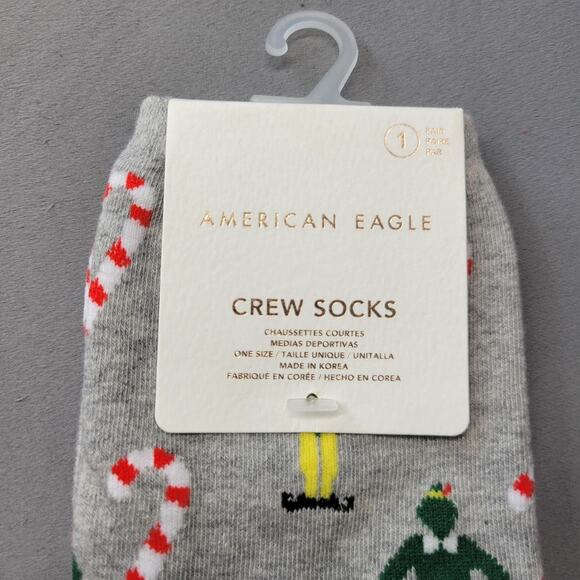 American Eagle Socks Mens One Size Gray Crew Elf Movie Angry Buddy Christmas New - Picture 4 of 8
